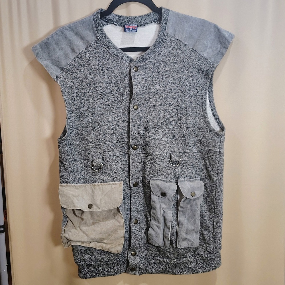 Vintage Brittania Utility Vest Mens XL Gray Gorpcore Streetwear 90s Y2K Grunge
